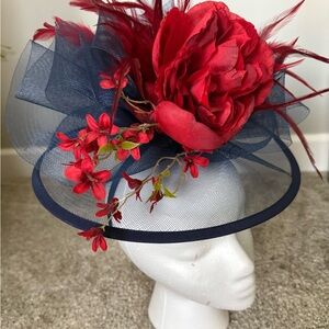 Elegant Red and Navy Fascinator